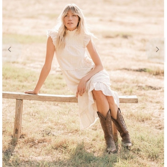 Cleobella smocked Linda eyelet midi dress Cottagecore bachelorette bridal sz S - Picture 6 of 16